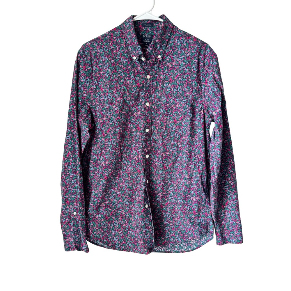 J.Crew Flex Washed Classic Fit Floral Button Down Shirt Mens Medium Pink Purple